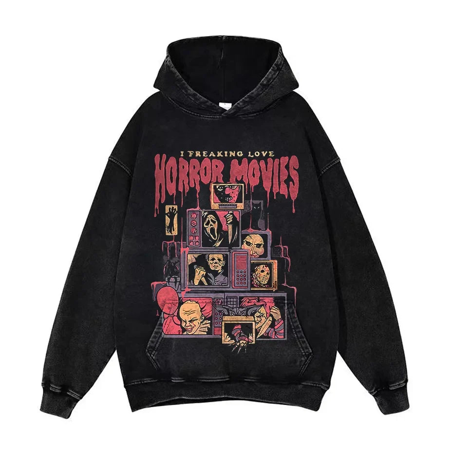Anime Pain Graphic Hoodie Men's Retro Washed Harajuku Streetwear