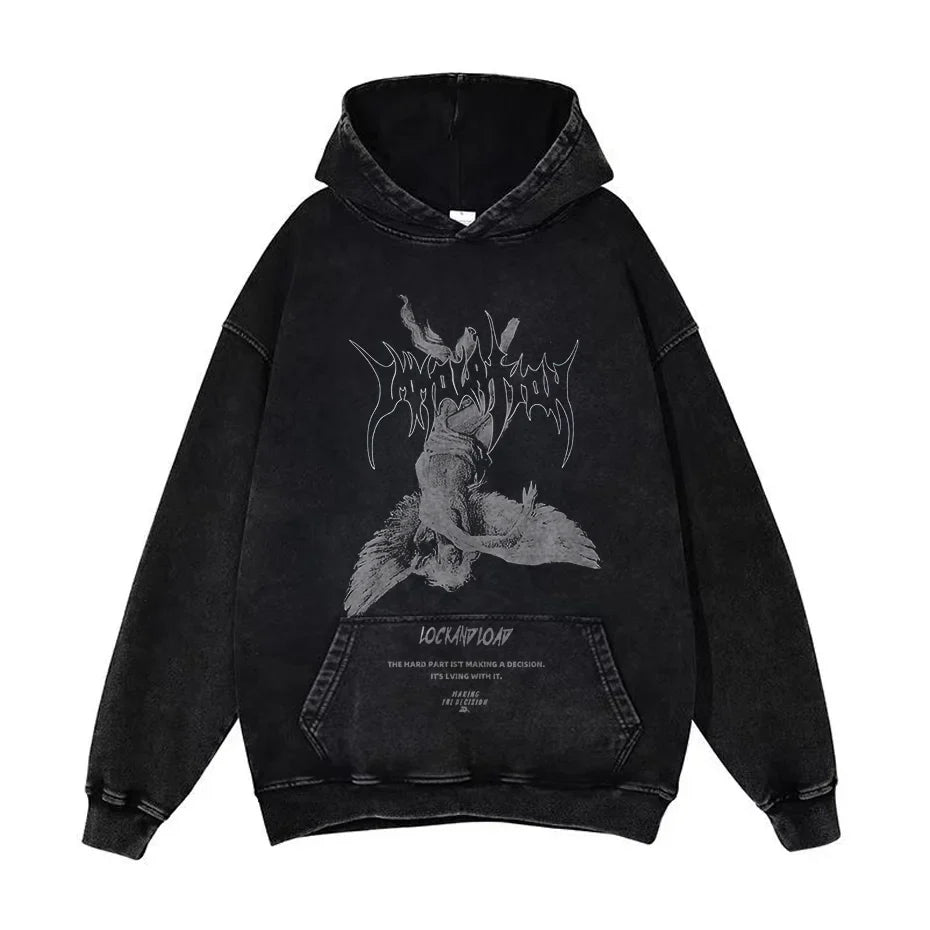 Anime Pain Graphic Hoodie Men's Retro Washed Harajuku Streetwear