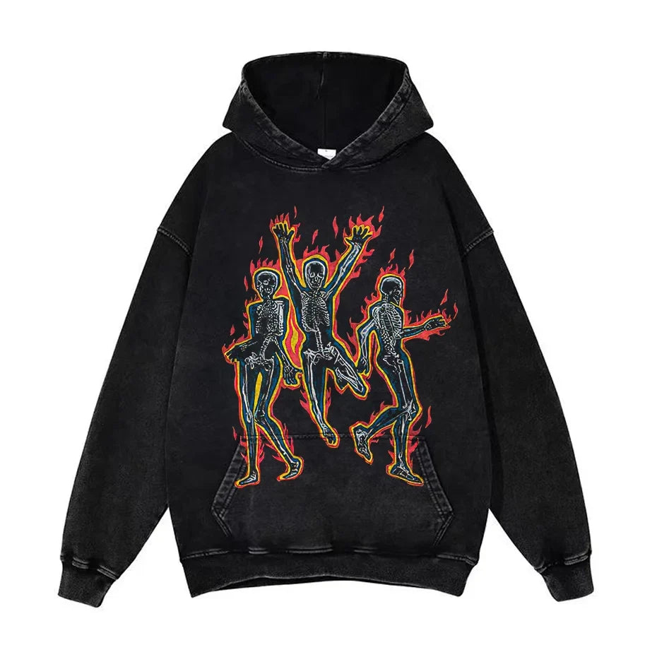 Anime Pain Graphic Hoodie Men's Retro Washed Harajuku Streetwear