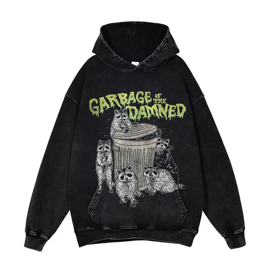 Anime Pain Graphic Hoodie Men's Retro Washed Harajuku Streetwear