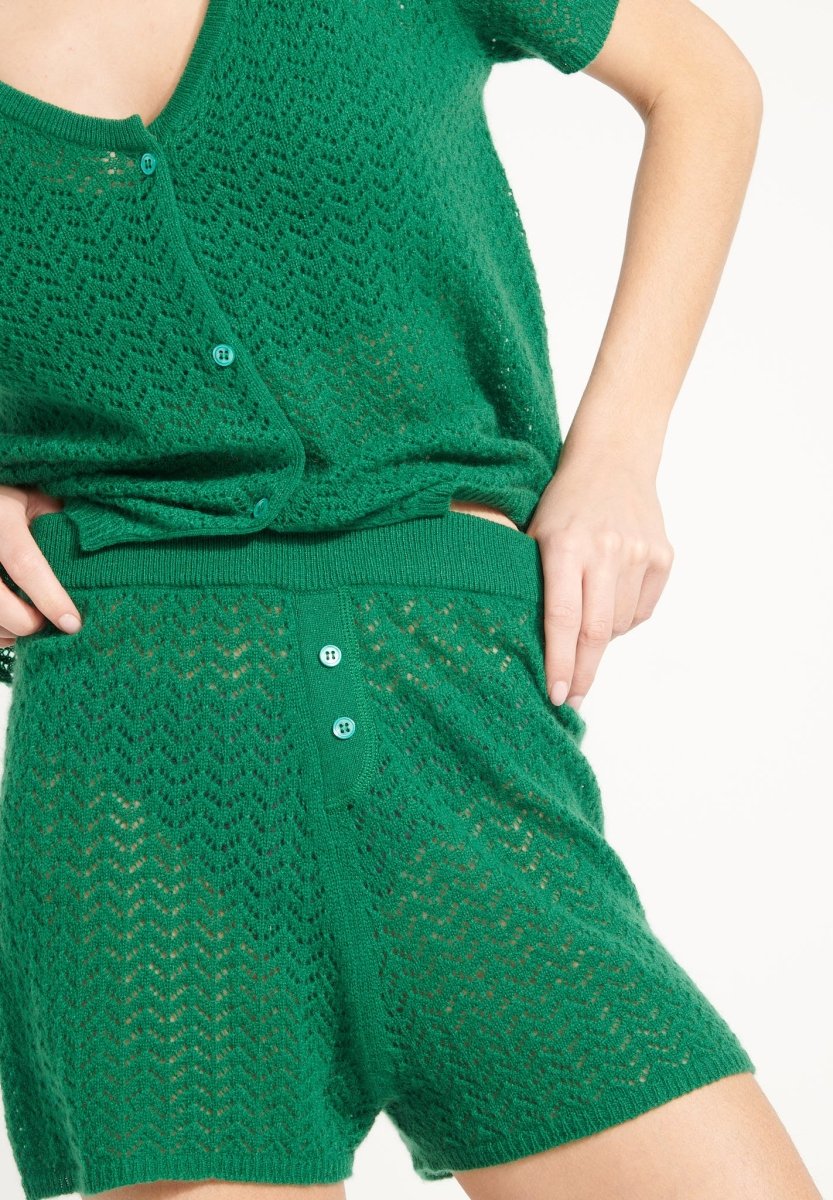 Mini short femme en cachemire ajouré vert émeraude - AVA 14