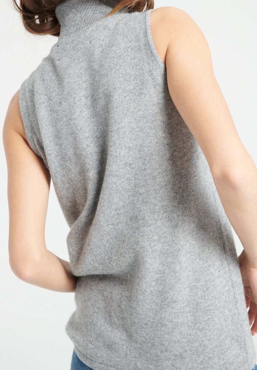 Pull col roulé sans manches femme en cachemire gris clair - LILLY 13
