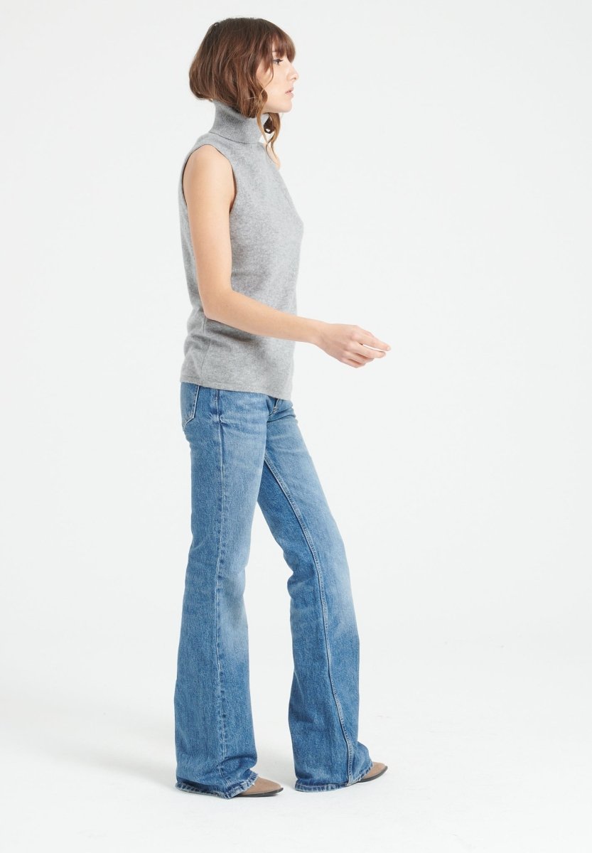 Pull col roulé sans manches femme en cachemire gris clair - LILLY 13