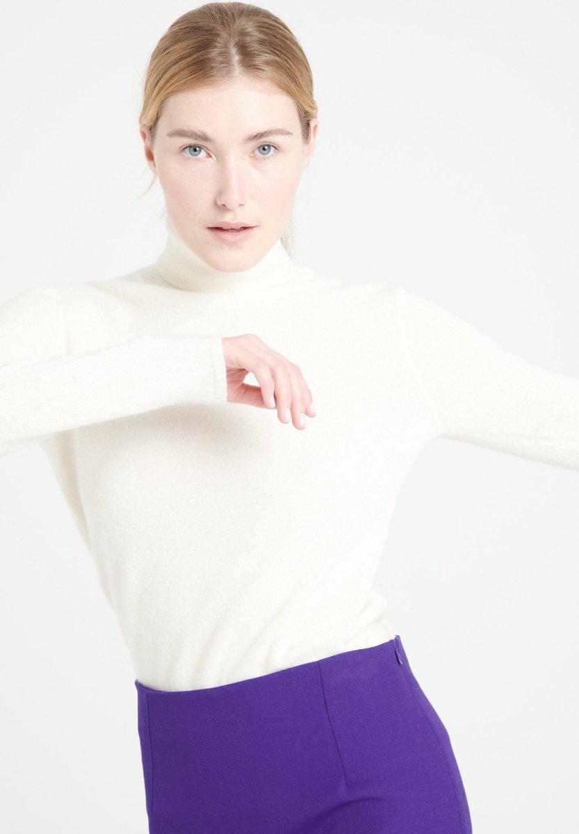 Pull col roulé femme en cachemire blanc écru - LILLY 3