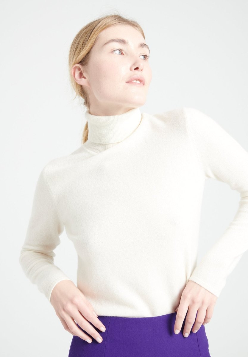 Pull col roulé femme en cachemire blanc écru - LILLY 3
