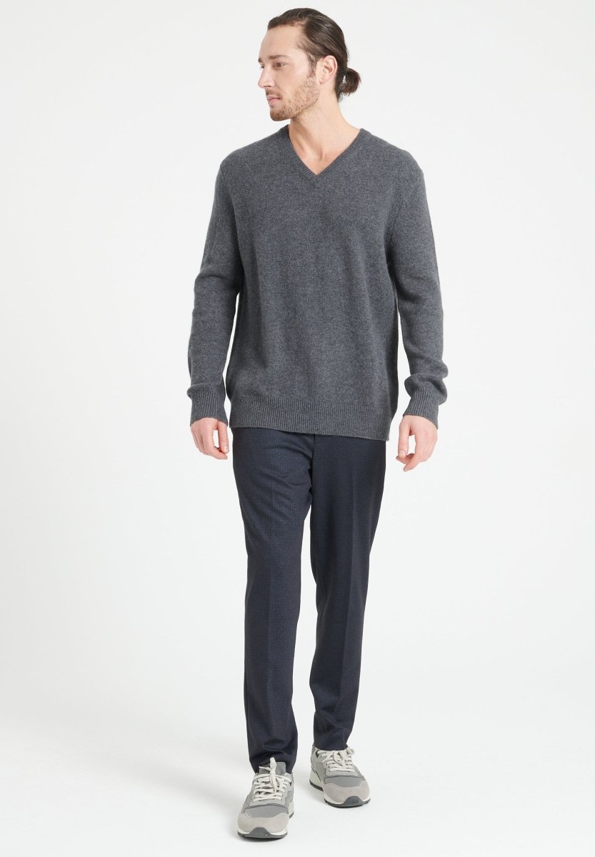 Pull col V homme en cachemire 4 fils gris anthracite - LUKE 13