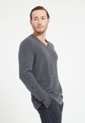 Pull col V homme en cachemire 4 fils gris anthracite - LUKE 13