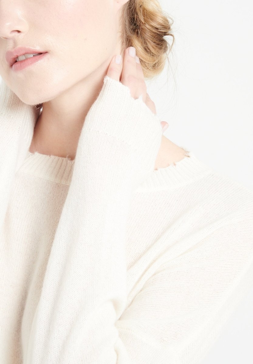 Pull col rond femme en cachemire blanc écru - MIA 17