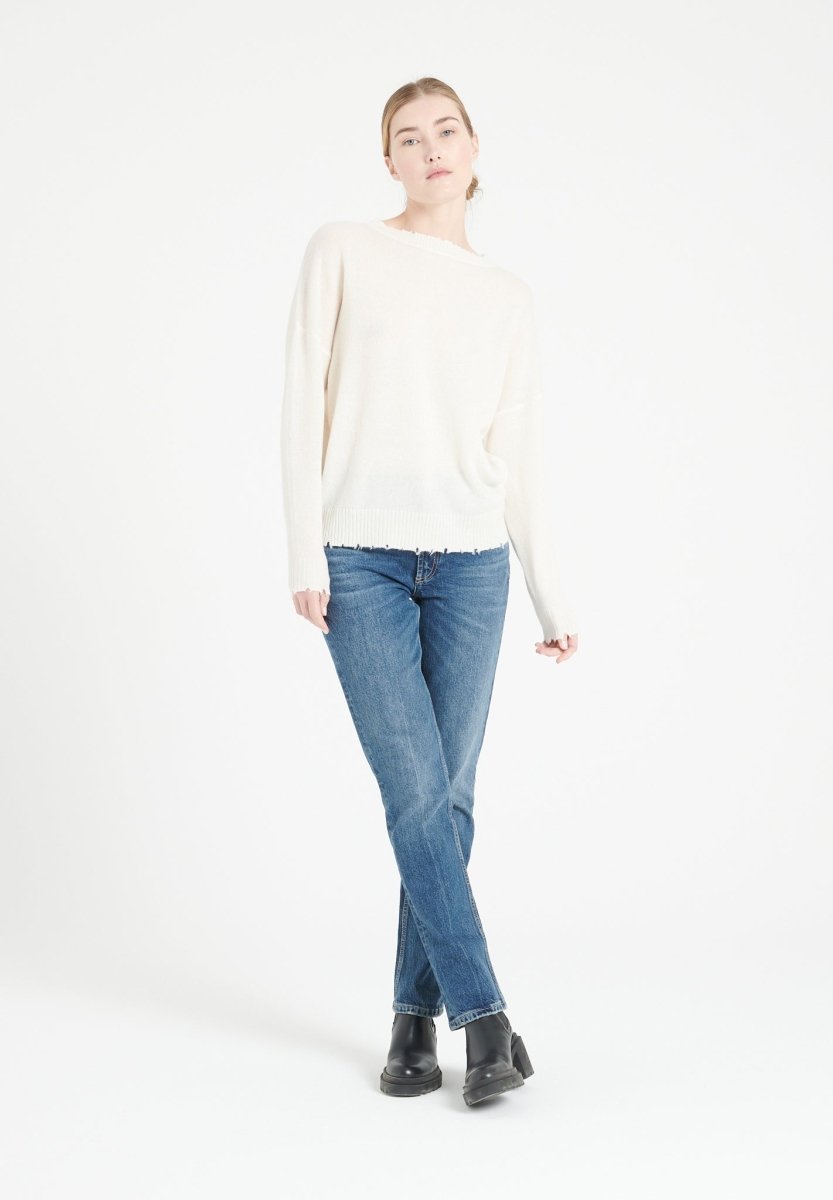Pull col rond femme en cachemire blanc écru - MIA 17