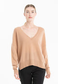 Pull col V femme en cachemire camel clair & beige - NAMI 23