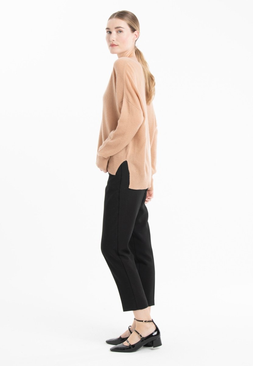 Pull col V femme en cachemire camel clair & beige - NAMI 23