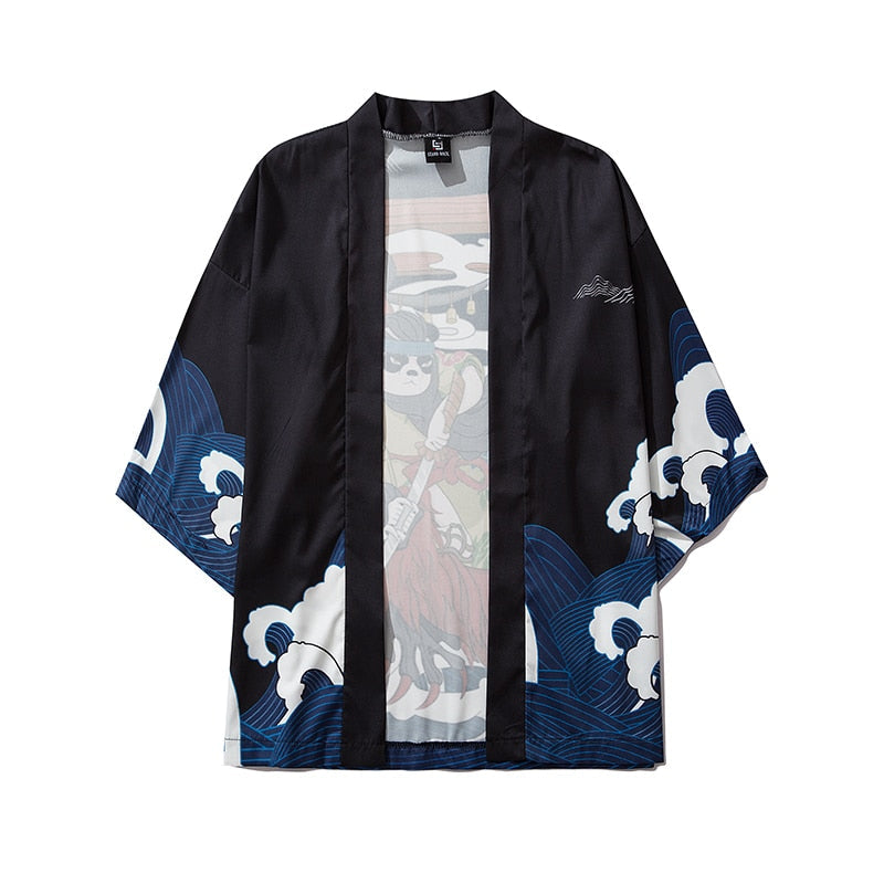 Men Women Chinese Style Anime Panda Samurai Kimono Streetwear Cardigan Japanese Robe Female Clothing