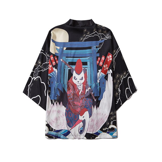 Men Women Chinese Style Anime Panda Samurai Kimono Streetwear Cardigan Japanese Robe Female Clothing