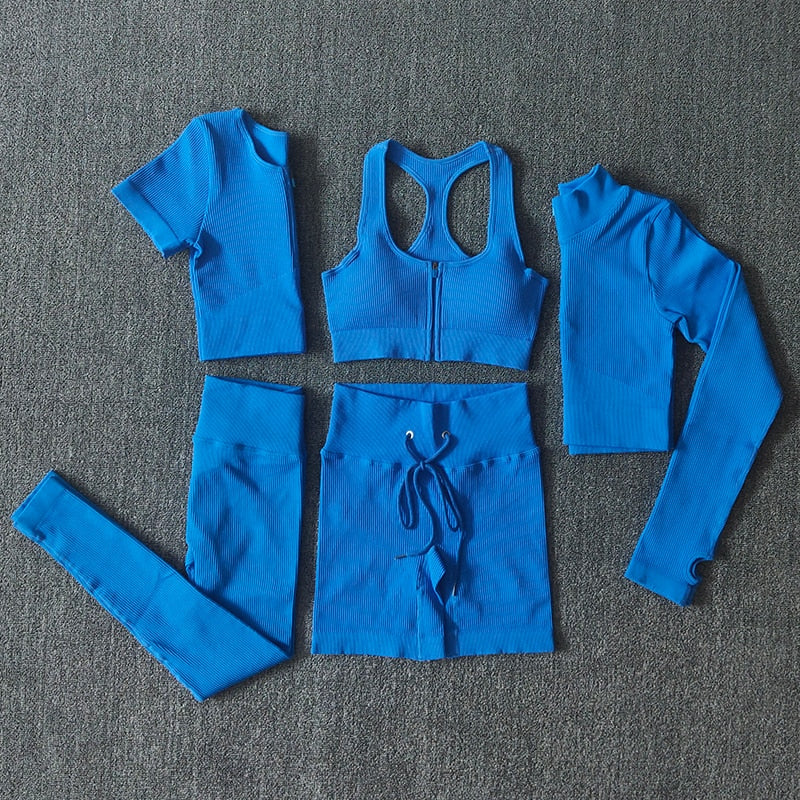 Seamless Women Yoga Set Workout Sportswear Gym Clothing Zipper Long Sleeve High Waist Leggings Fitness Bra Athletic Sports Suits