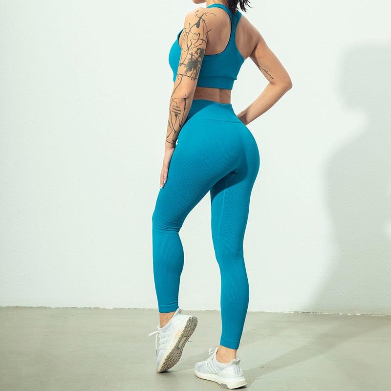 Seamless Women Yoga Set Workout Sportswear Gym Clothing Zipper Long Sleeve High Waist Leggings Fitness Bra Athletic Sports Suits