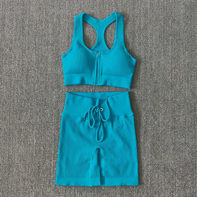 Seamless Women Yoga Set Workout Sportswear Gym Clothing Zipper Long Sleeve High Waist Leggings Fitness Bra Athletic Sports Suits