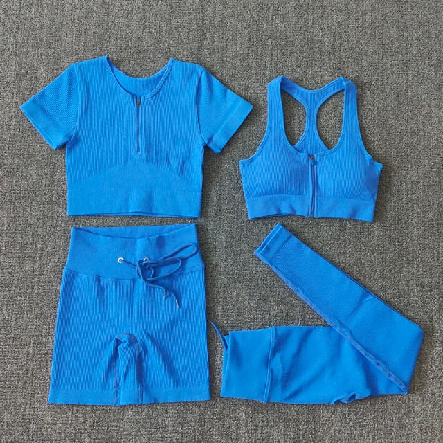 Seamless Women Yoga Set Workout Sportswear Gym Clothing Zipper Long Sleeve High Waist Leggings Fitness Bra Athletic Sports Suits