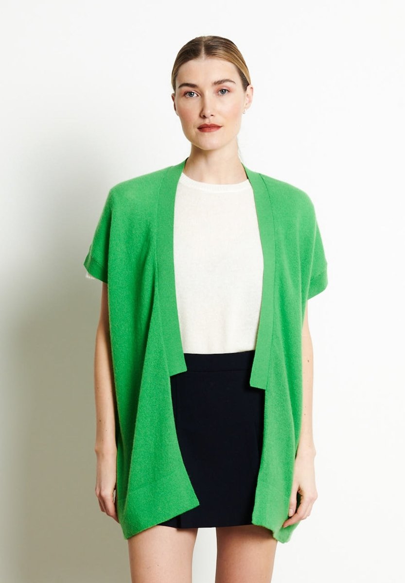 Gilet kimono manches courtes en cachemire vert pomme - RIA 4-0