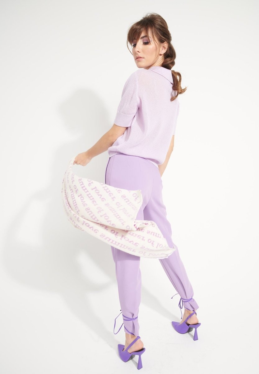 Bandana femme en cachemire imprimé blanc écru & violet - UNI 7