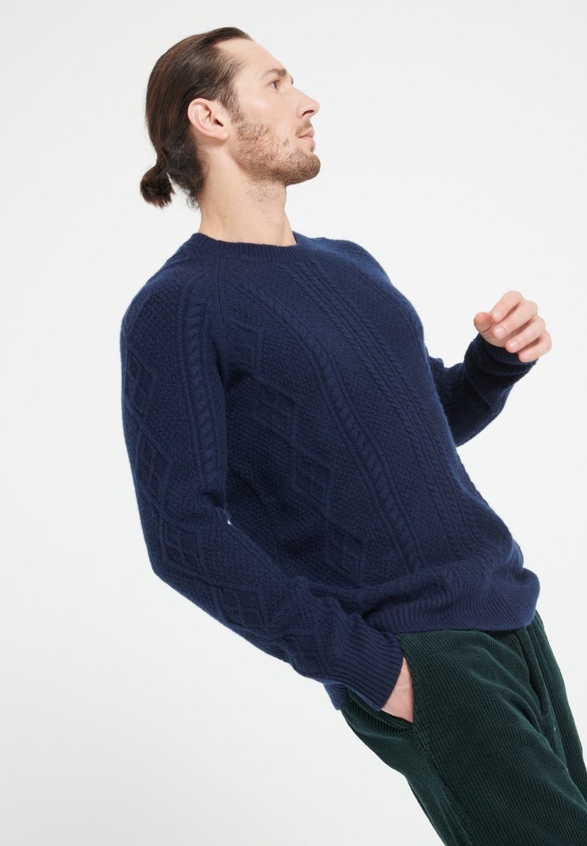 Pull col rond homme en cachemire 6 fils bleu marine - ZACH 1