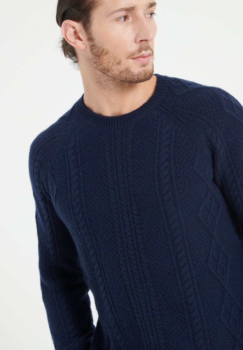 Pull col rond homme en cachemire 6 fils bleu marine - ZACH 1
