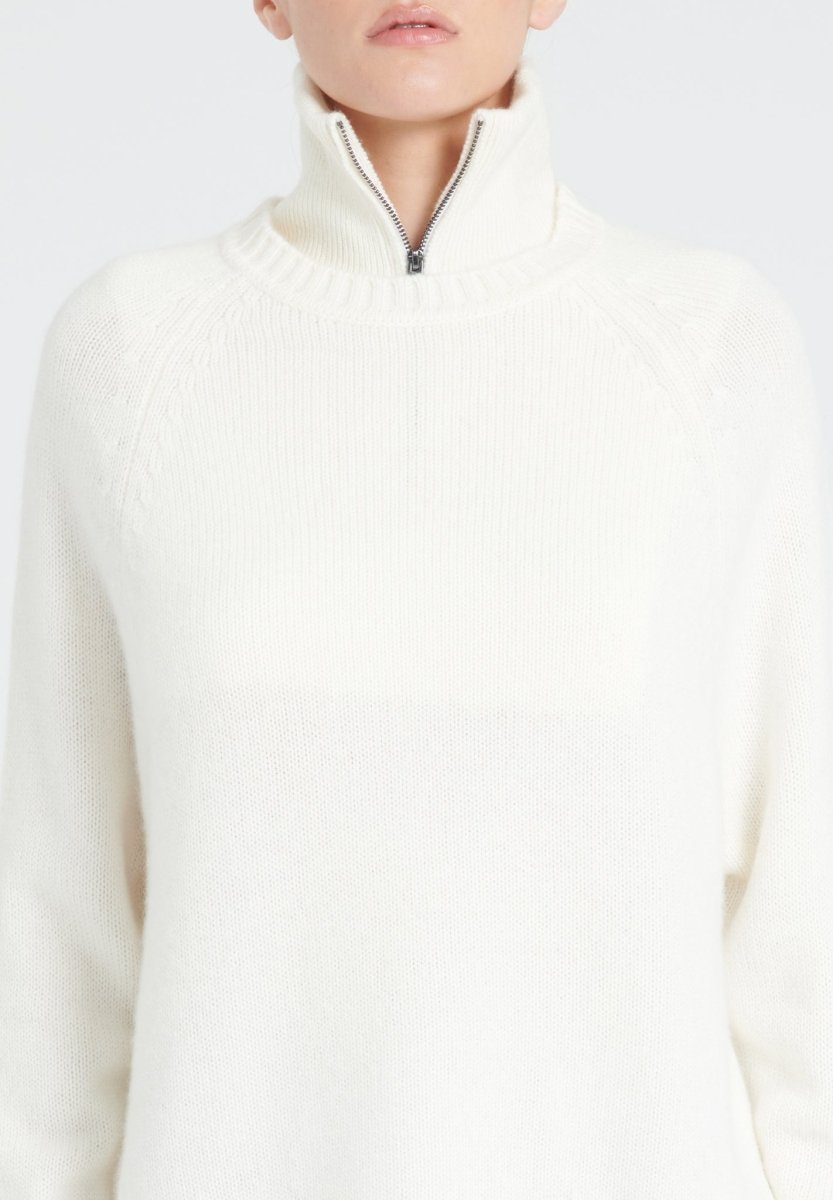 Pull col rond manches raglan femme en cachemire 6 fils blanc écru - ZAYA 7