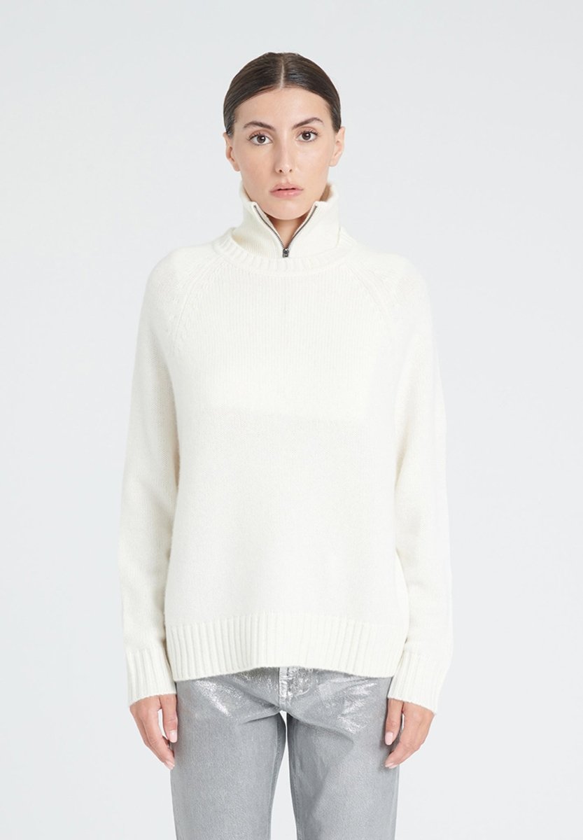 Pull col rond manches raglan femme en cachemire 6 fils blanc écru - ZAYA 7